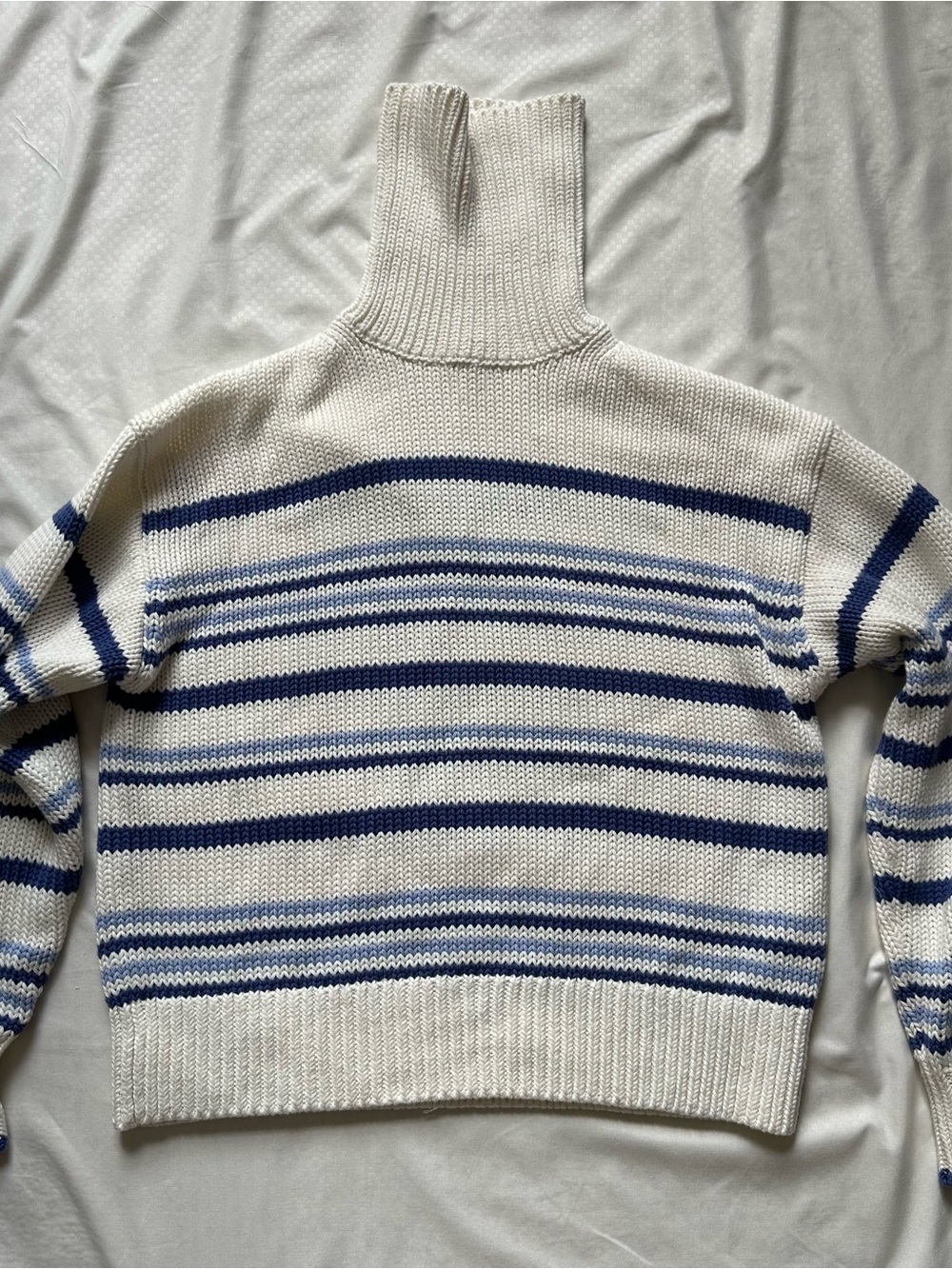 Madewell Cream Turtleneck Sweater with Navy Stripes